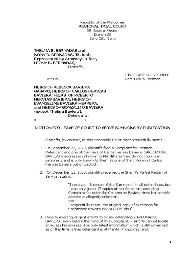 Motion for Leave to Serve Summons by Publication PDF Plaintiff