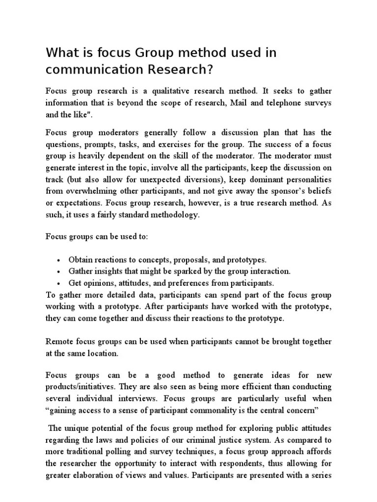 What Is Focus Group Method Used in Communication Research PDF Focus