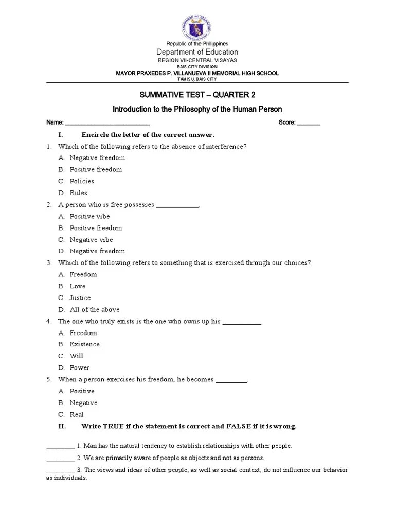 Department of Education: I. Encircle The Letter of The Correct Answer