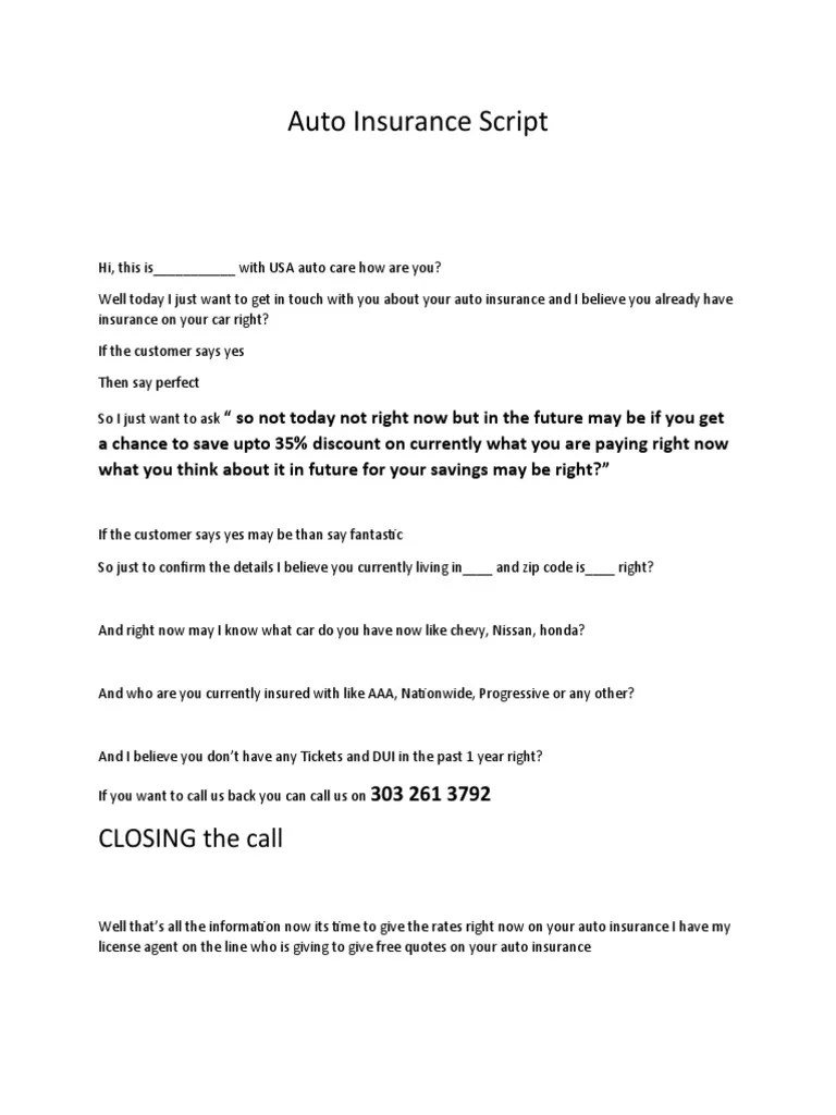Auto Insurance Script PDF