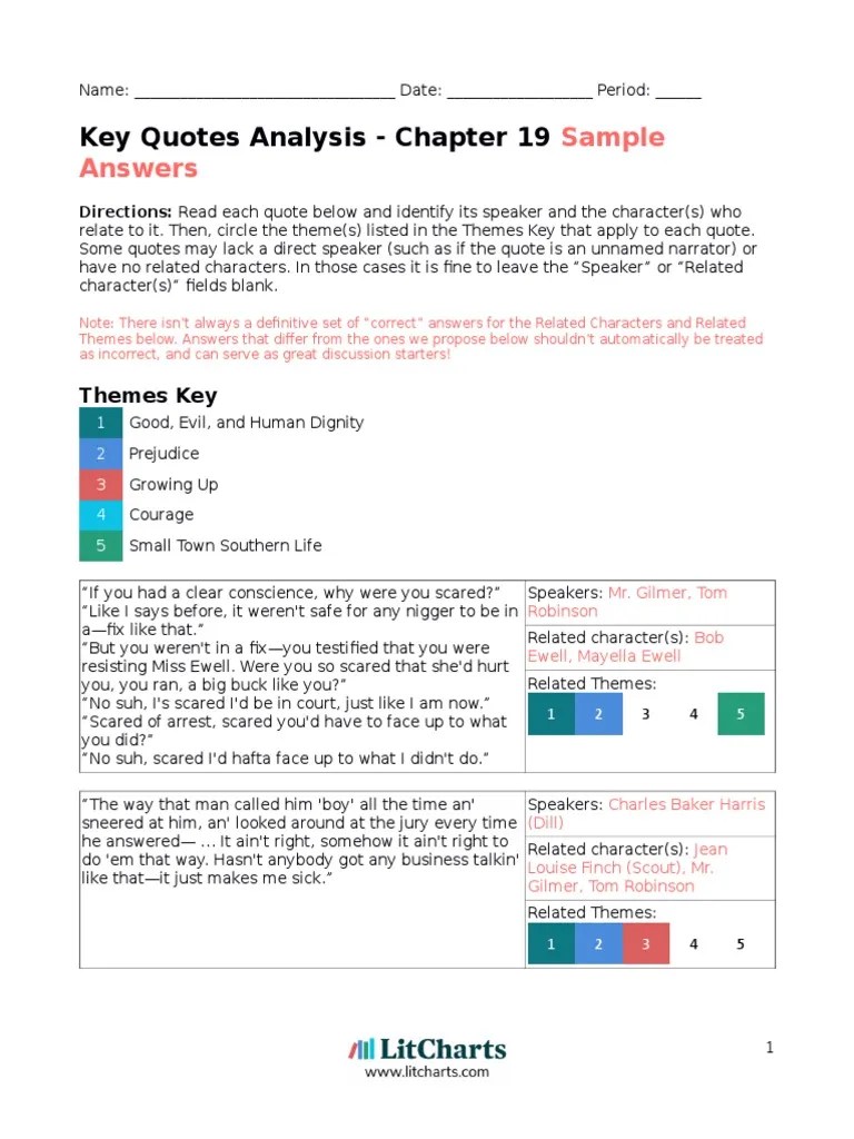 Chapter 19 Quotes Sample Answers | PDF | Violence