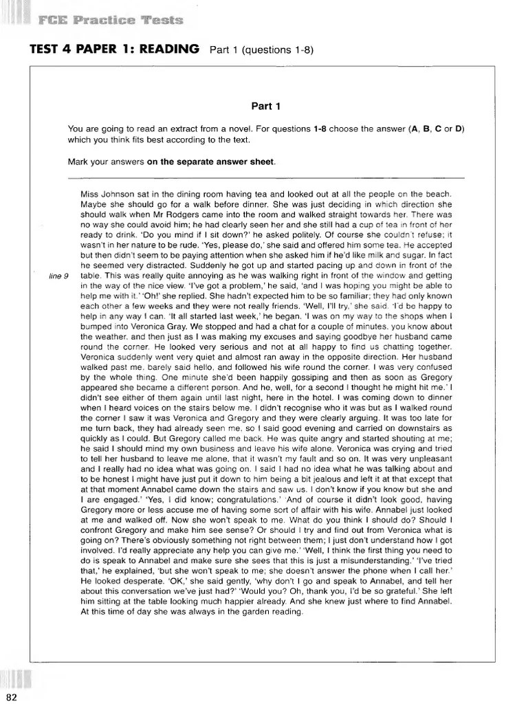 Test 4 Paper Is Reading Part 1 (Questions 18) PDF Beach Coast