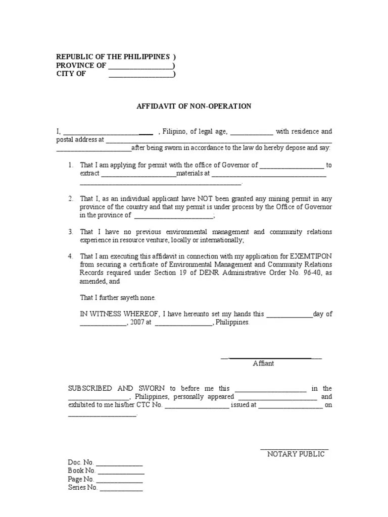 Affidavit of NonOperation