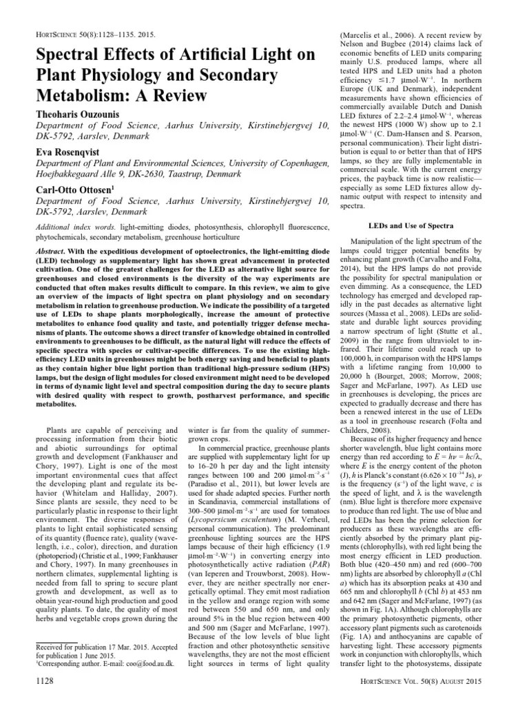 (23279834 HortScience) Spectral Effects of Artificial Light On Plant