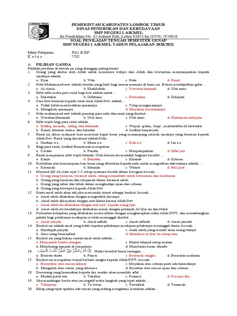 Soal Mid Pai 8 Genap 2020-2021