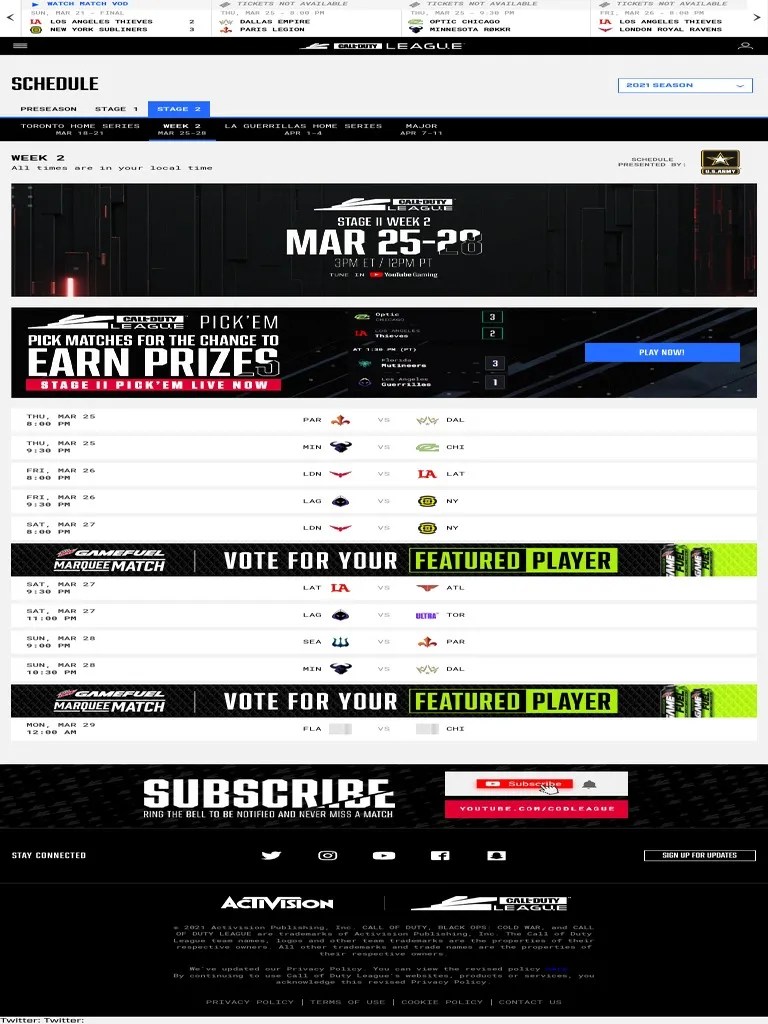 Call of Duty League Schedule PDF Sports Leagues Sports
