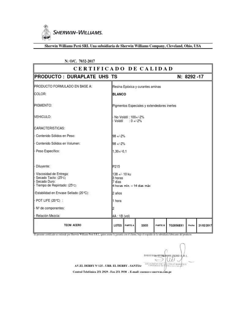 8292 17 Duraplate Uhs Blanco Tecni Acero PDF Sustancias químicas