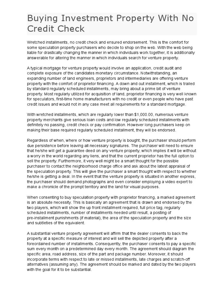 Buying Investment Property With No Credit Check PDF Credit