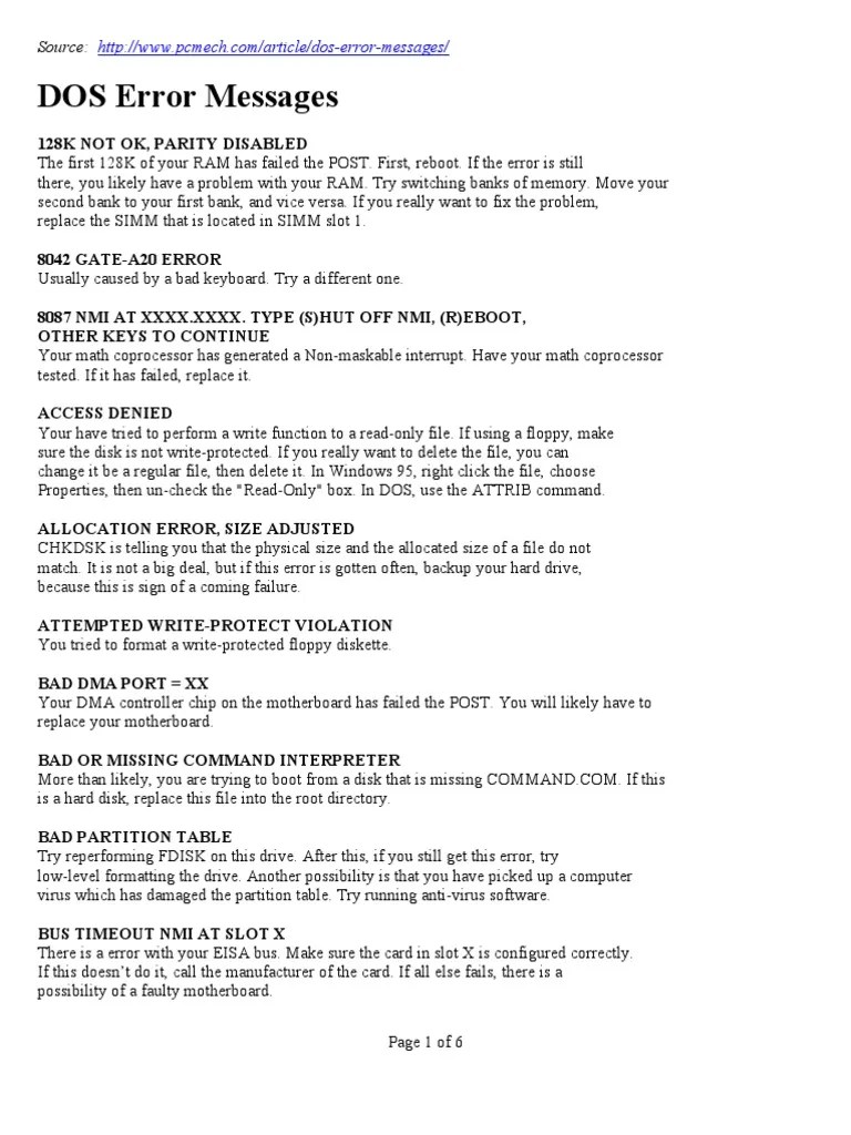 DOS ERROR Messages PDF Floppy Disk Booting