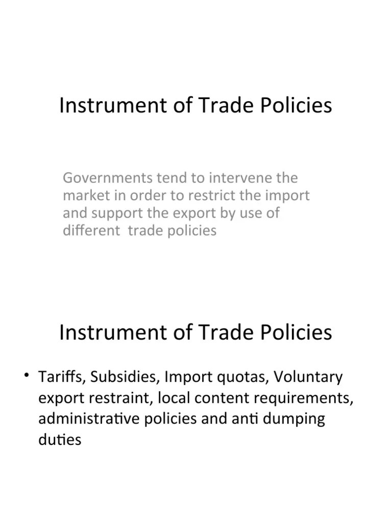 Instrument of Trade Policies PDF Subsidy Tariff