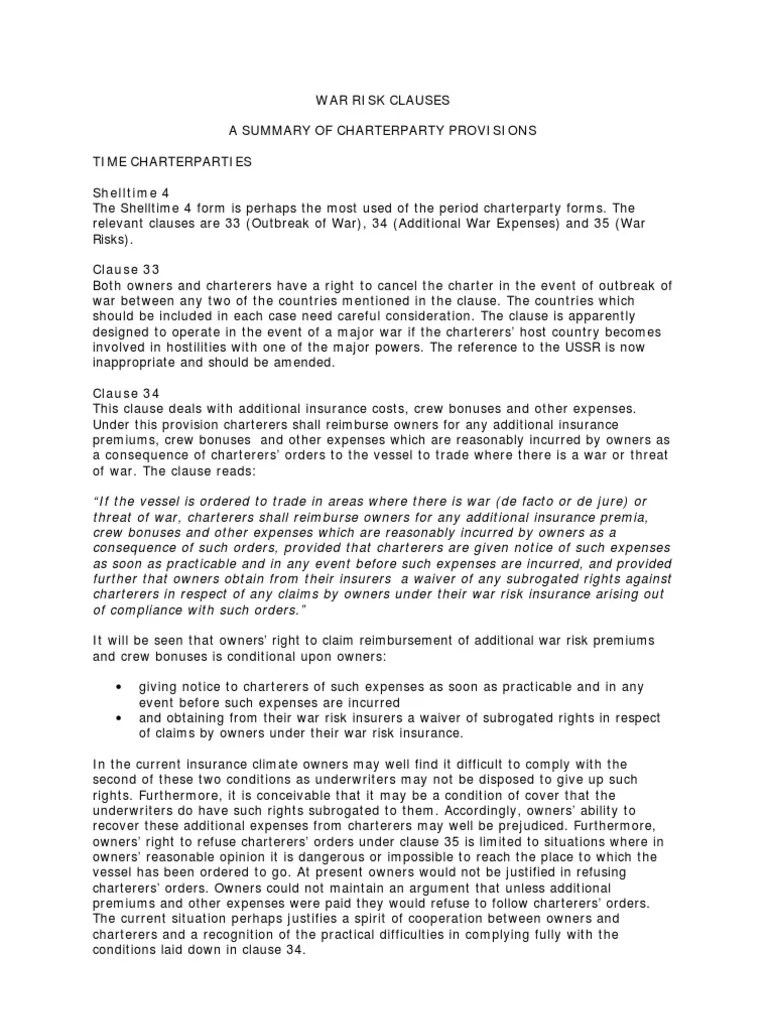 War Risk Clauses Insurance Government
