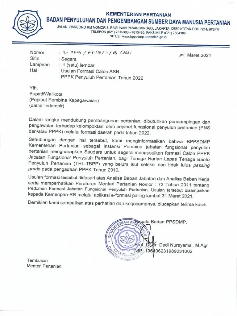 Usulan Formasi Calon ASN PPPK PP Tahun 2022 | PDF