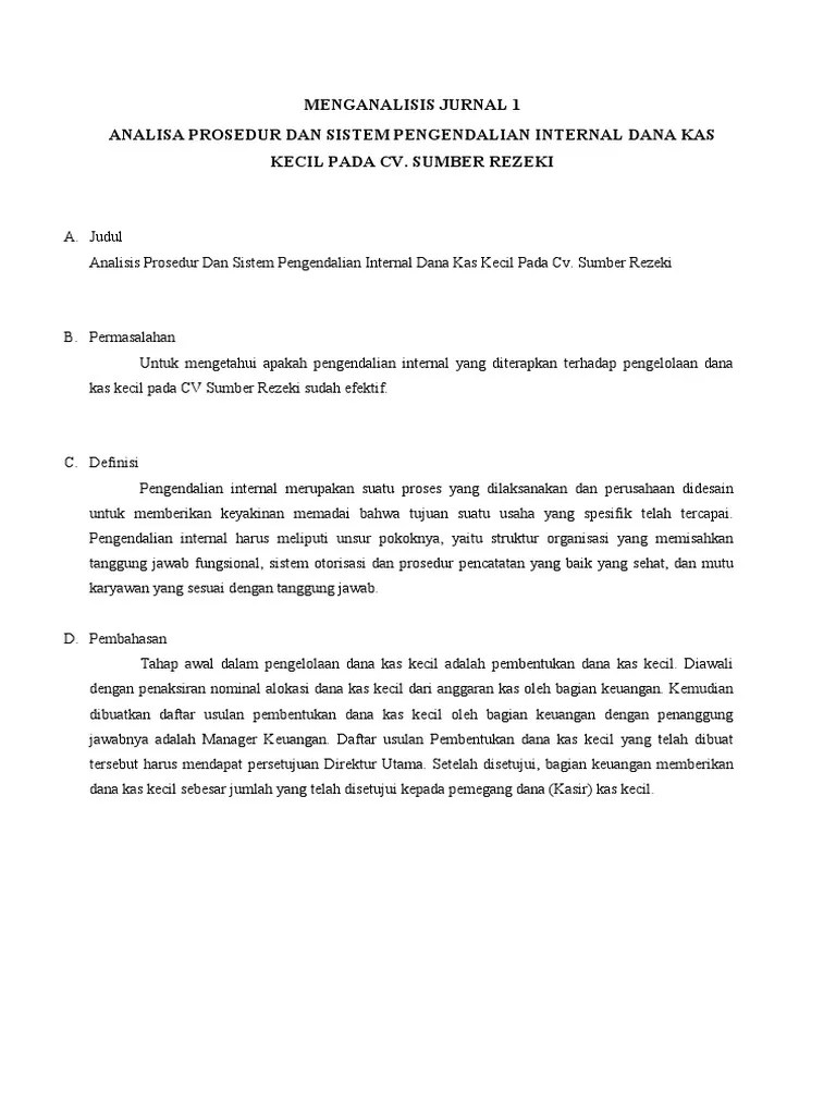 Jurnal 1 Bima (Analisis Dana Kas Kecil) - 1910010 | PDF