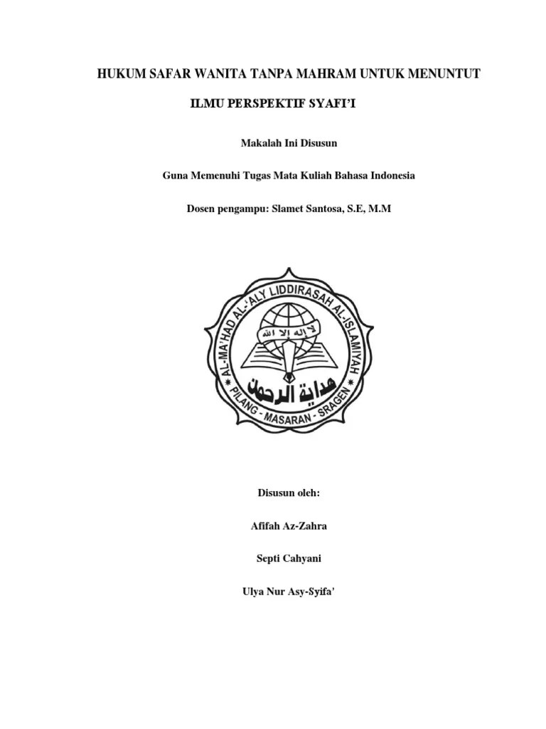 Hukum Safar Wanita Tanpa Mahram Untuk Menuntut Ilmu Perspektif Syafi&rsquo;i | PDF