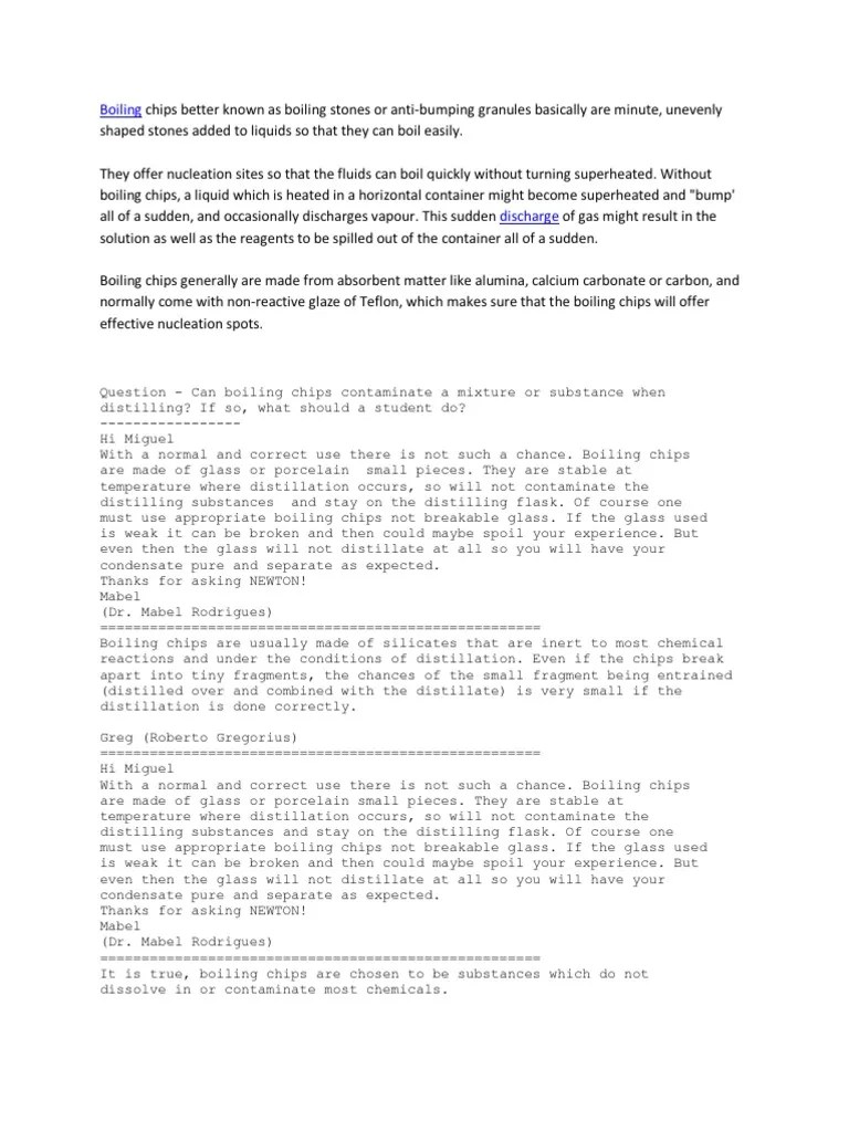 Boiling chips Distillation Solubility