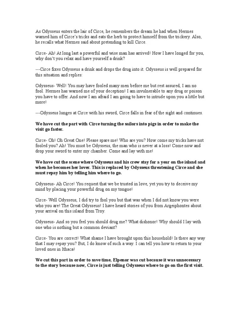 Odyssey Script PDF Odysseus Odyssey