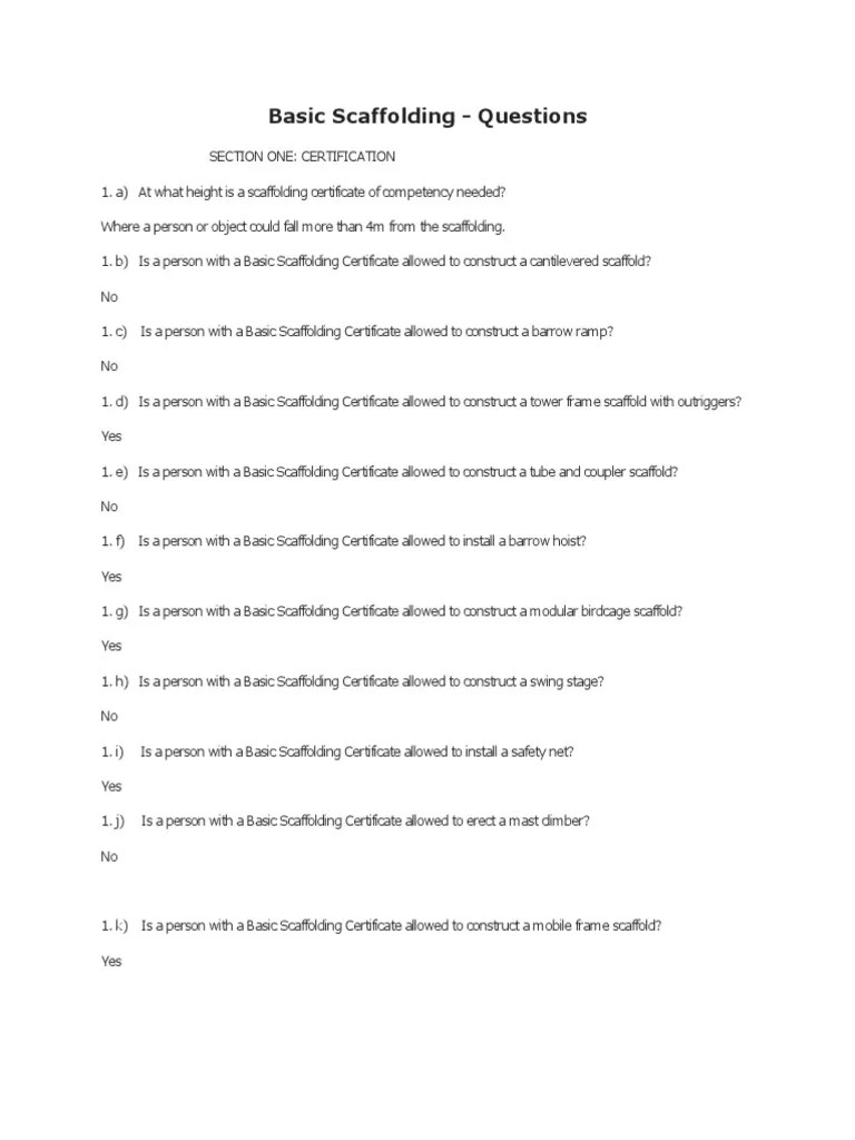 Basic Scaffolding Questions PDF Scaffolding Equipment