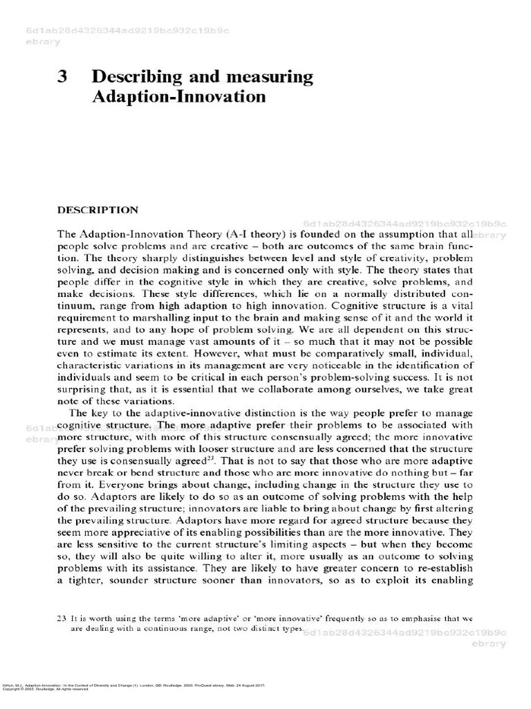 Kirton (2003) AdaptionInnovation in The Context of Diversity and