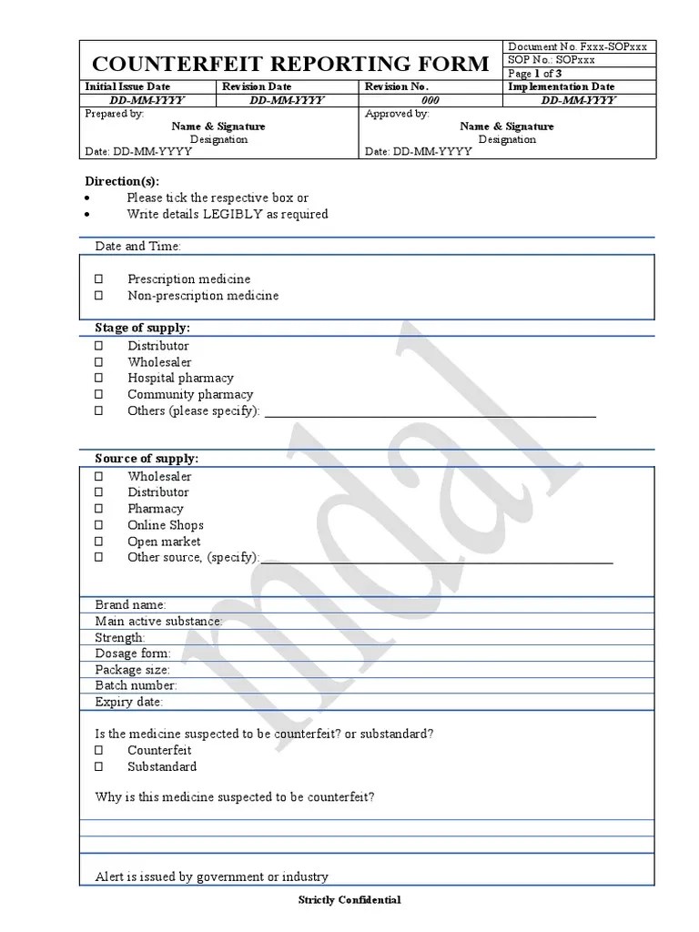 Counterfeit Reporting Form PDF Counterfeit Pharmacy
