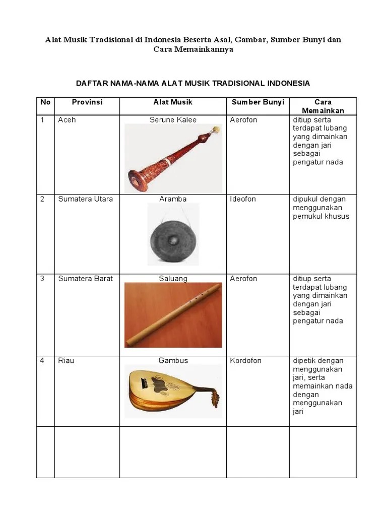 Alat Musik Tradisional Di Indonesia Beserta Asal | PDF