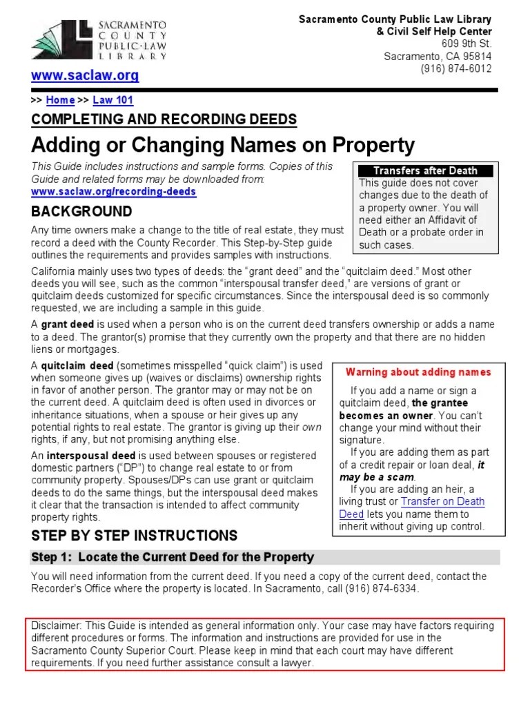 Adding or Changing Names On Property Completing and Recording Deeds