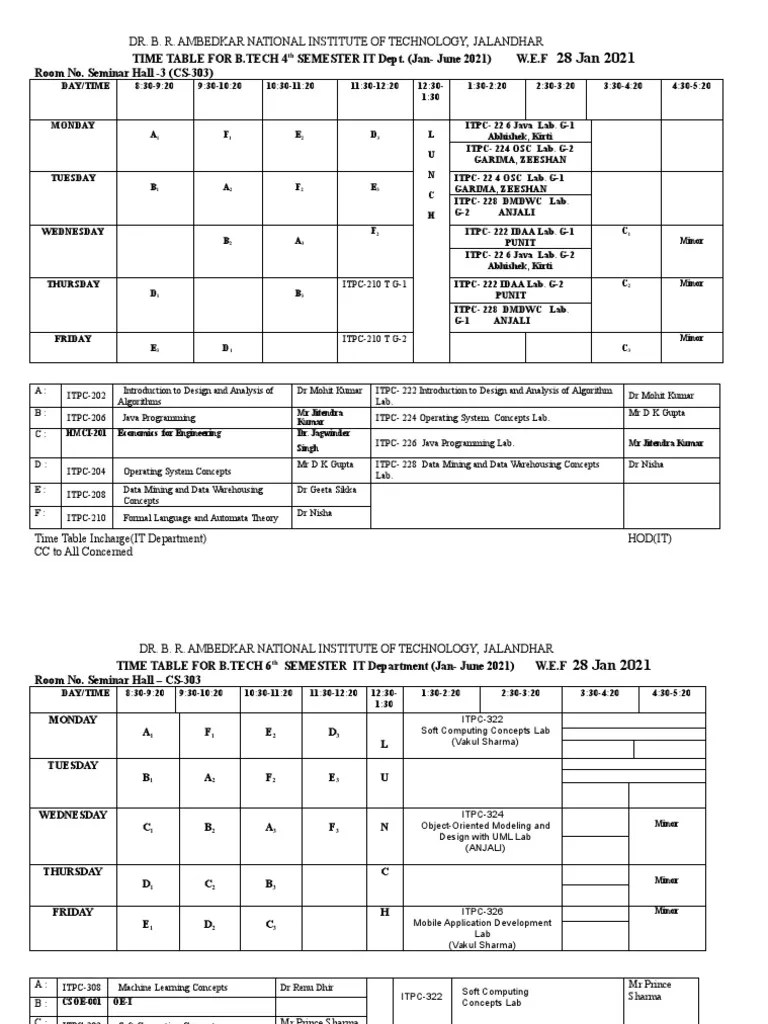 Time Table Class 2021 IT PDF Applied Mathematics Information