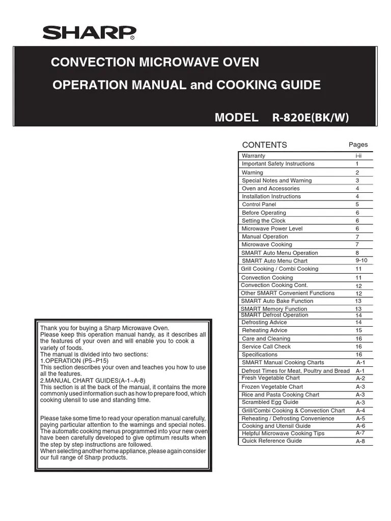 Convection Microwave Oven Operation Manual and Cooking Guide PDF