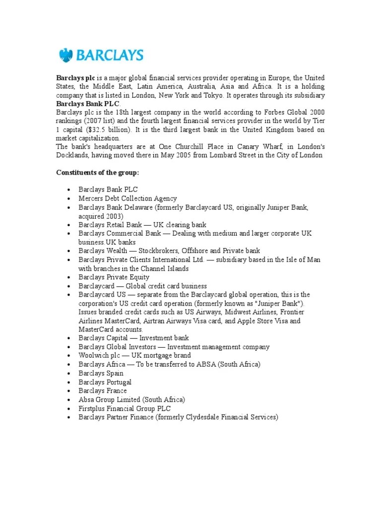 Barclays Analysis and Profit Center PDF Barclays Microfinance