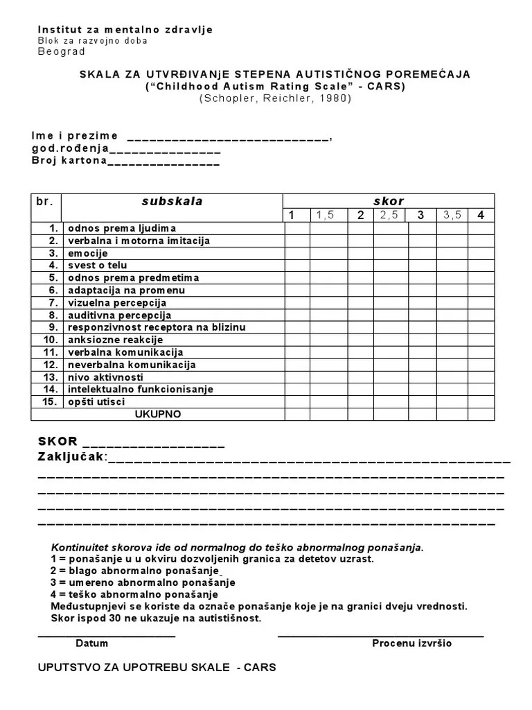 Skala Za Utvrdjivanje Autizma PDF