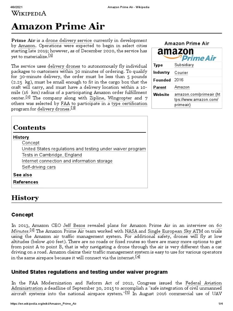 Amazon Prime Air Wikipedia PDF Transport Aviation