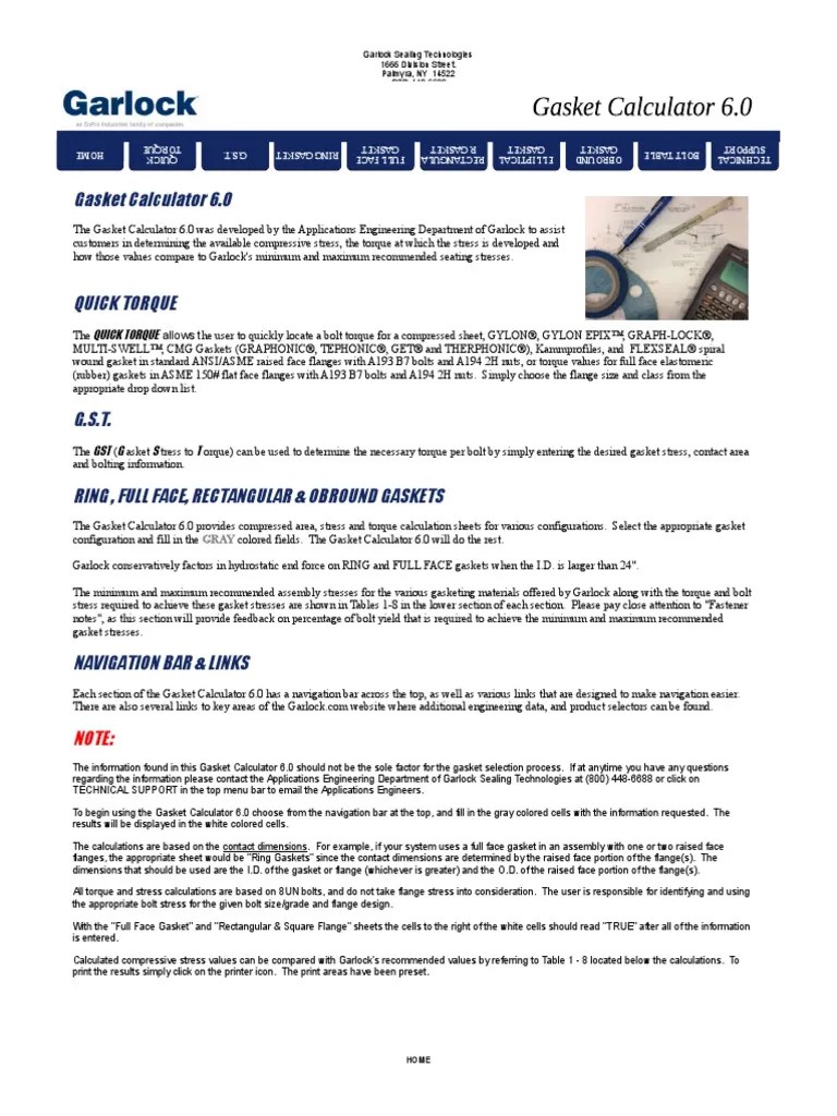 Gasket Calculator 6.0 PDF Screw Industrial Processes