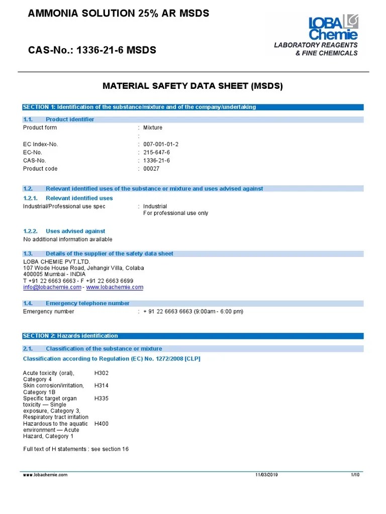 Material Safety Data Sheet (MSDS) SECTION 1 Identification of The
