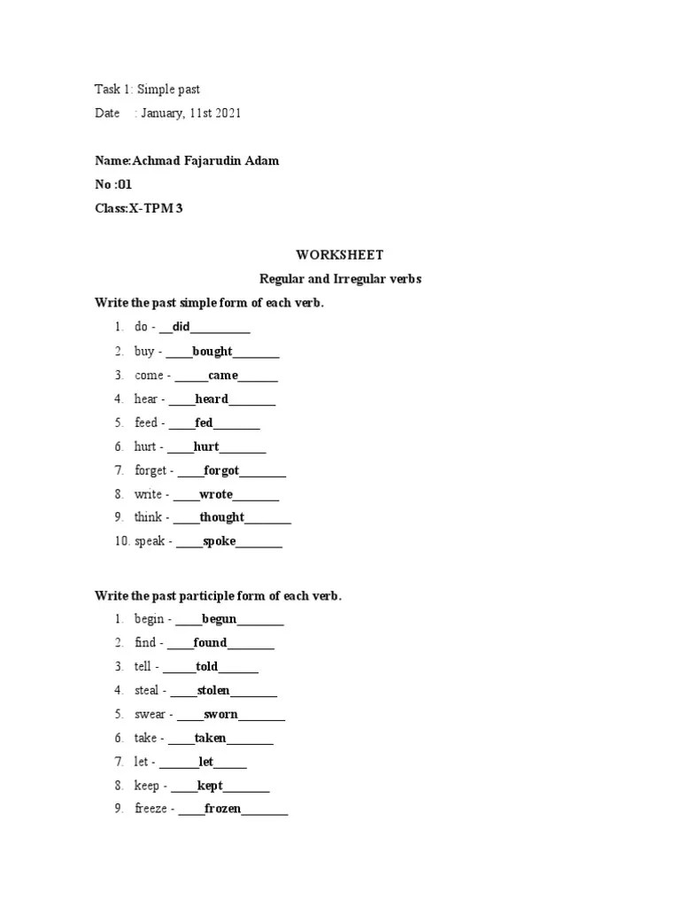 Worksheet Simple Past | PDF | Grammar