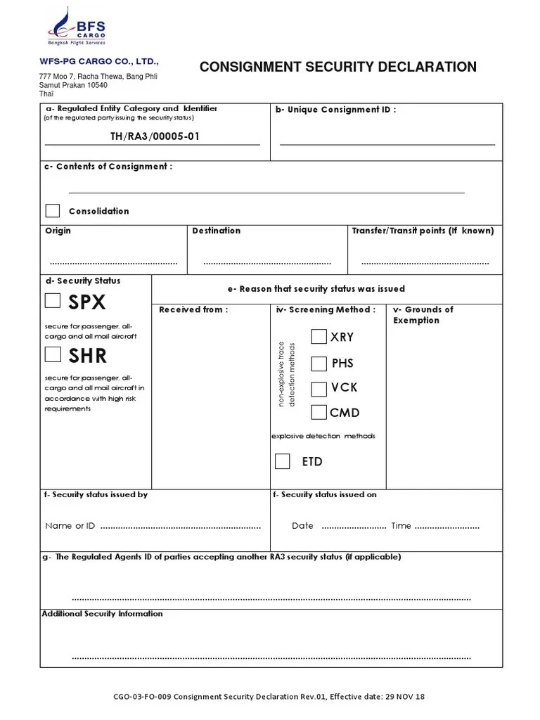 SPX SHR Consignment Security Declaration PDF Business Transport
