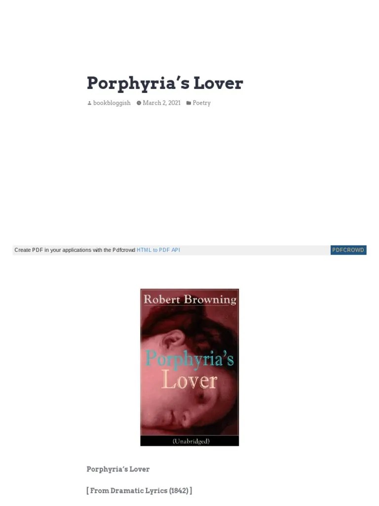 Porphyrias Lover Poem Critical Analysis PDF