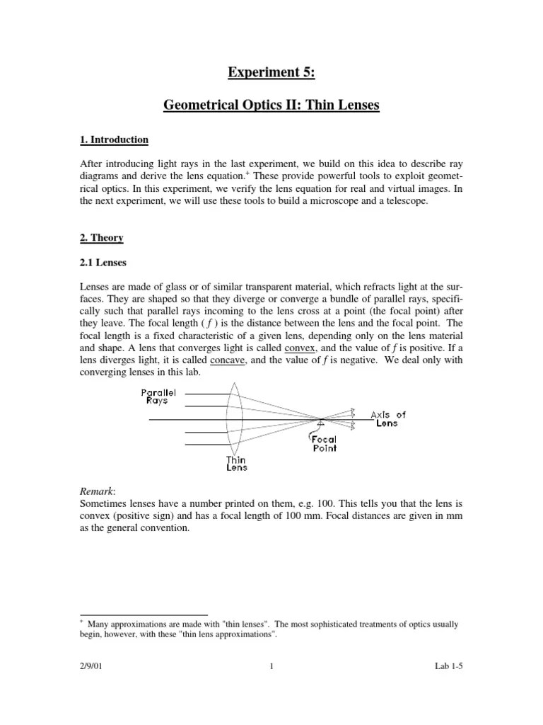 Thin lenses lab Lens (Optics) Optics