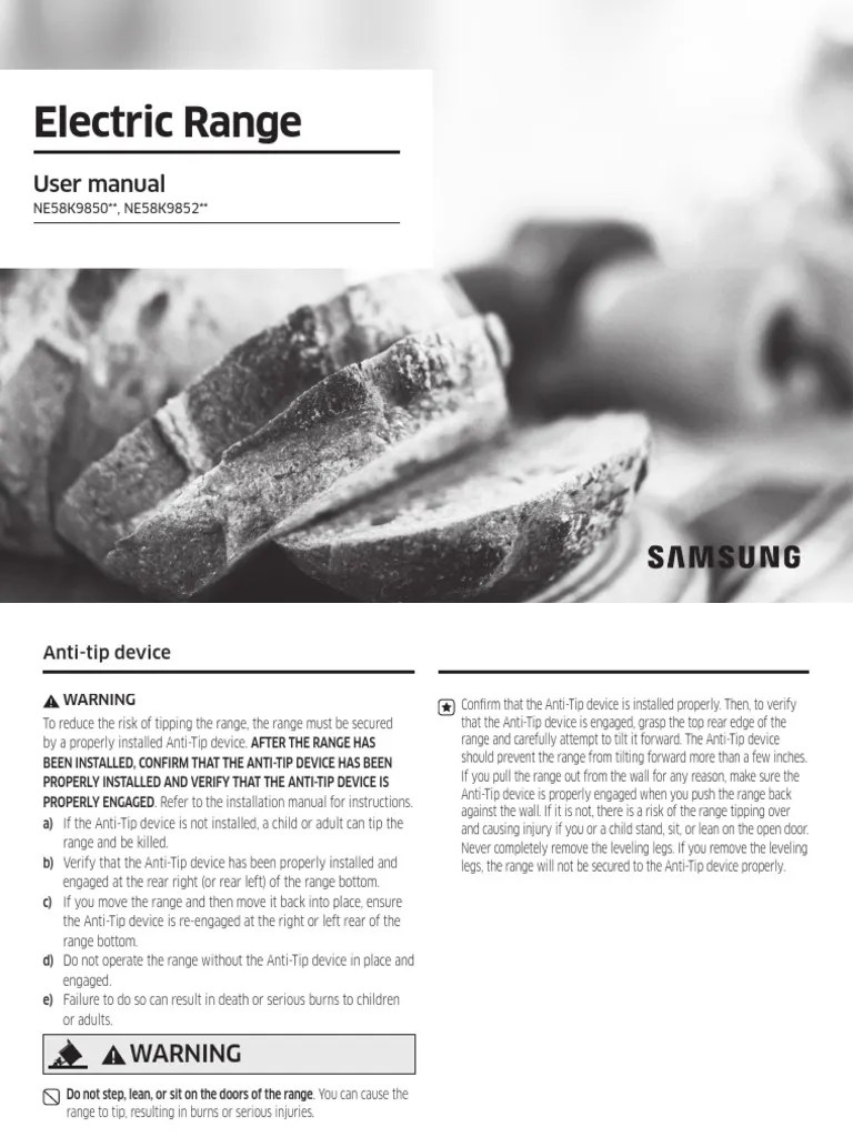 Samsung Electric Range User Manual NE58K9850 NE58K9852 PDF Cookware