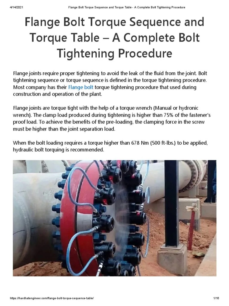 Flange Bolt Torque Sequence and Torque Table A Complete Bolt