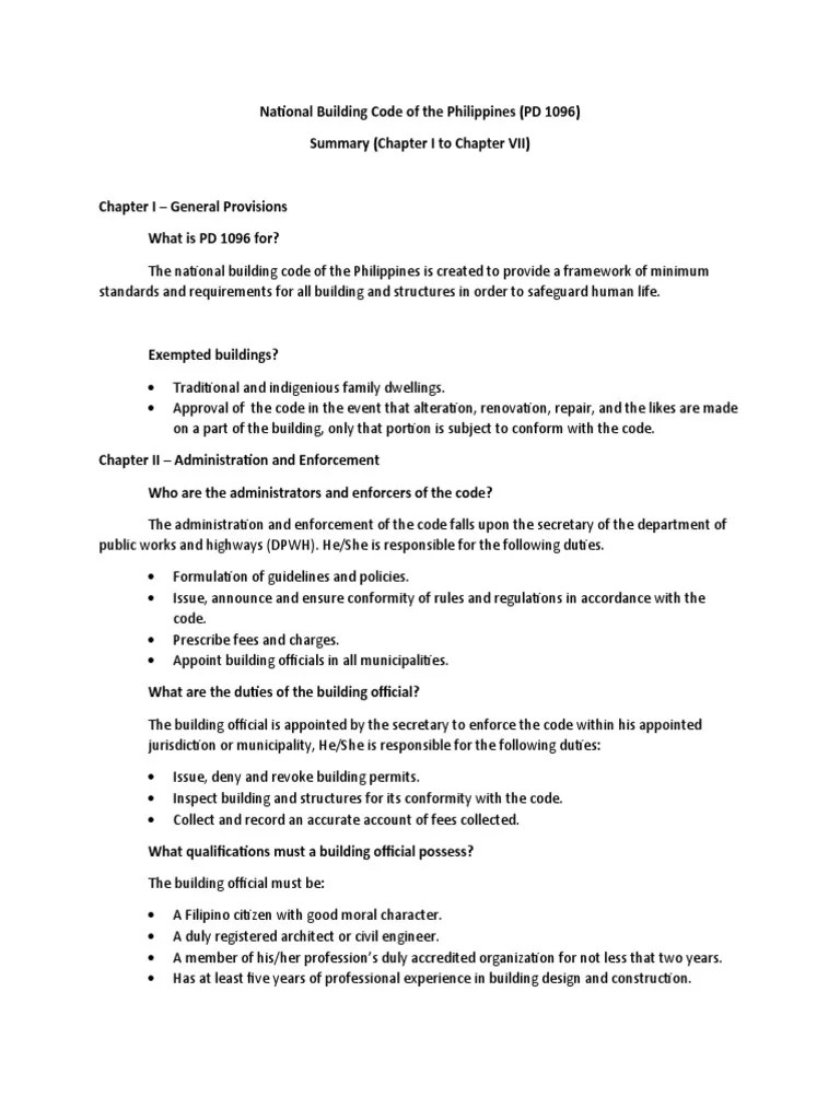 National Building Code of The Philippines Summary PDF Building Code