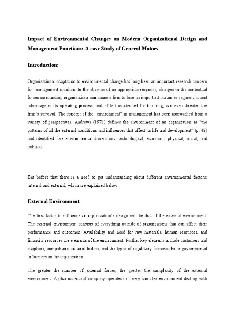 Impact of Environmental Changes On Modern Organizational Design and