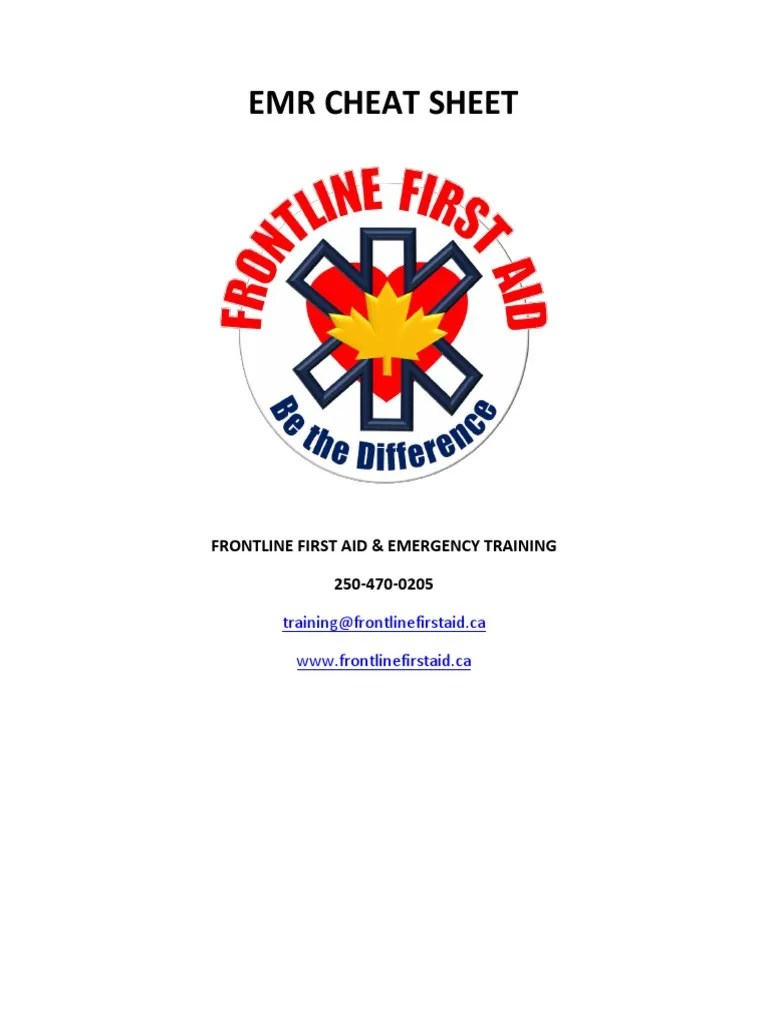 Emr Cheat Sheet Frontline First Aid & Emergency Training 2504700205