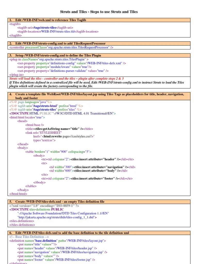 Struts and Tiles Steps To Use Struts and Tiles PDF Java Server