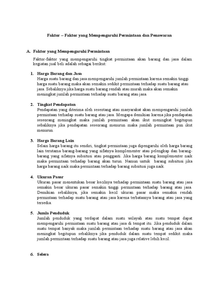 Faktor - Faktor Yang Mempengaruhi Permintaan Dan Penawaran | PDF