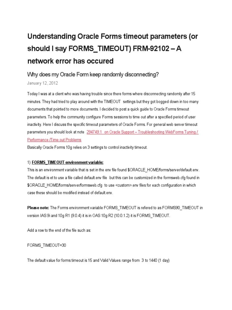 Understanding Oracle Forms Timeout Parameters (Or Should I Say FORMS