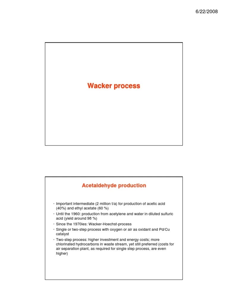 Wacker Process Slides 2008 PDF Catalysis Chemistry