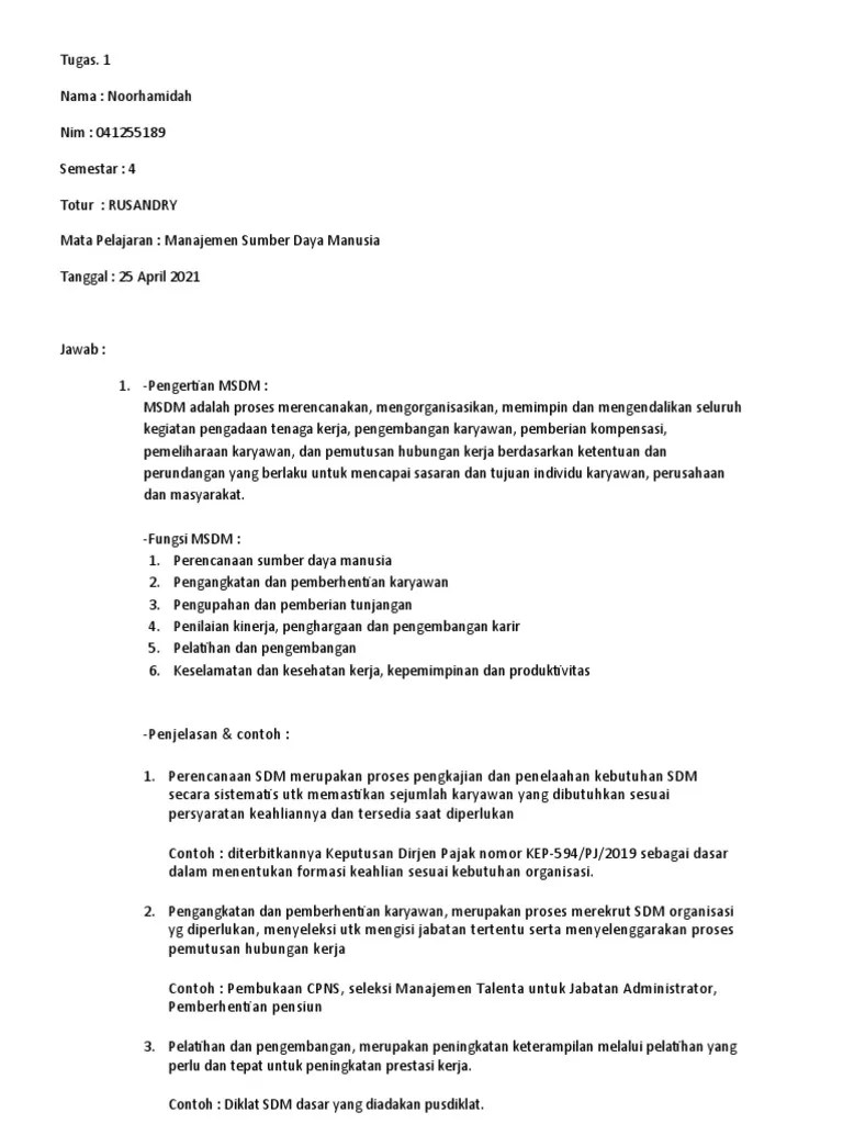 Tugas 1 Manajemen Sumber Daya Manusia | PDF