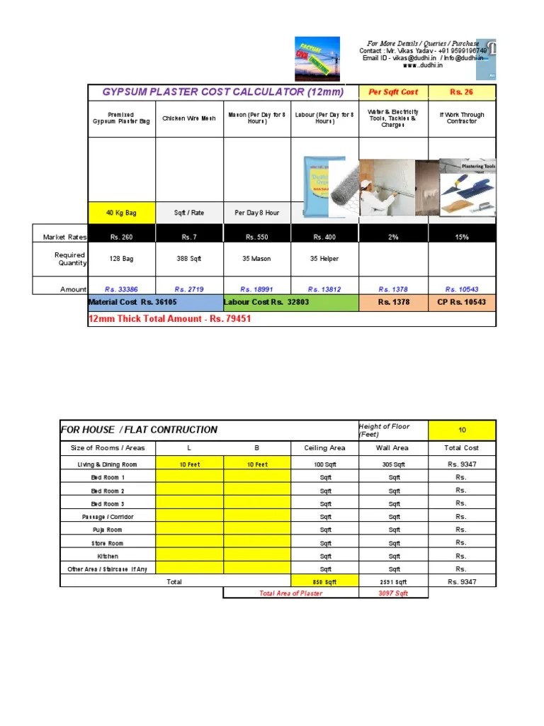 Gypsum Plaster Rate Analysis PDF Plaster Economic Sectors