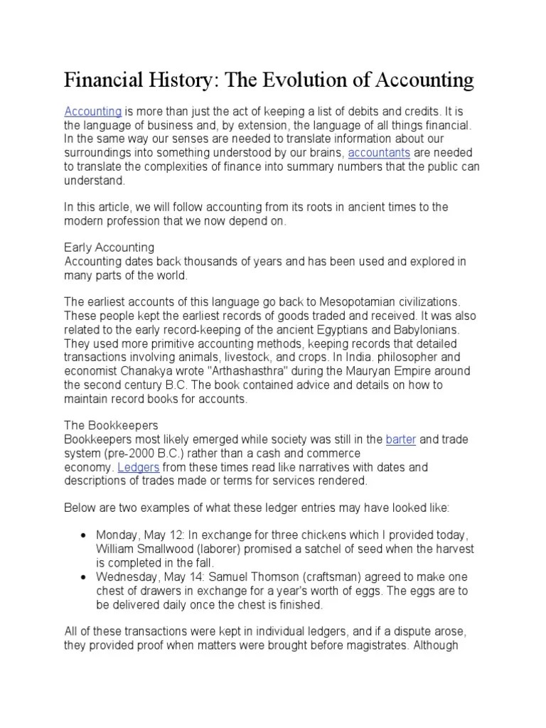 History of Accounting PDF Debits And Credits Bookkeeping