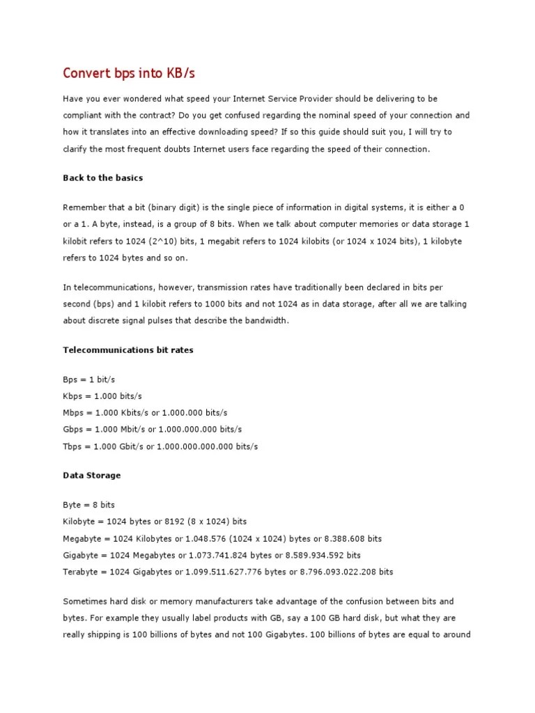 Convert Bps Into KB PDF Information And Communications Technology