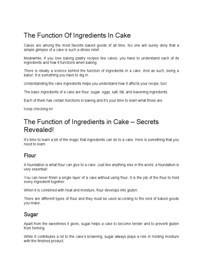 The Function of Ingredients in Cake PDF Cakes Baking
